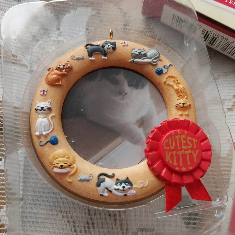Hallmark Keepsake 2005 Cutest Kitty Photo Holder Ornament Sharon Visker Cat Box